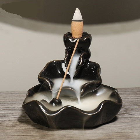 Porta incenso in ceramica a riflusso con cascata di fiori di loto, 6 cm -  Porte-encens, Artisanat, Porte Encens Backflow - Arabesk